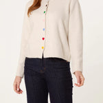 QED London - Ladies - Colourful Heart Buttons Knit Cardigan - Multi Colour - Wildvine Clothing, Spalding, Lincolnshire