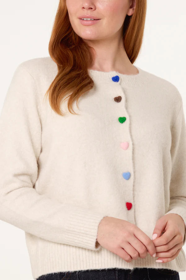 QED London - Ladies - Colourful Heart Buttons Knit Cardigan - Multi Colour - Wildvine Clothing, Spalding, Lincolnshire