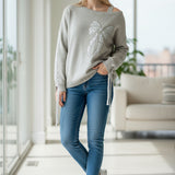 Wild Flower - Ladies - Bow Embroidered Jumper - Beige - Wildvine Clothing, Spalding, Lincolnshire