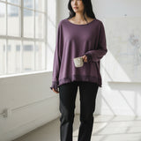 D.E.C.K. by Decollage Ladies Satin Trim & Back Button Top - Mulberry - Wildvine Clothing, Spalding, Lincolnshire