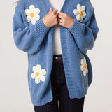 Wild Flower - Ladies - Flocking Daisy Open Knit Cardigan - Denim - Wildvine Clothing, Spalding, Lincolnshire