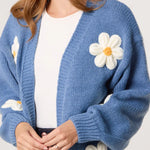 Wild Flower - Ladies - Flocking Daisy Open Knit Cardigan - Denim - Wildvine Clothing, Spalding, Lincolnshire
