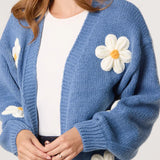 Wild Flower - Ladies - Flocking Daisy Open Knit Cardigan - Denim - Wildvine Clothing, Spalding, Lincolnshire