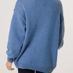 Wild Flower - Ladies - Flocking Daisy Open Knit Cardigan - Denim - Wildvine Clothing, Spalding, Lincolnshire