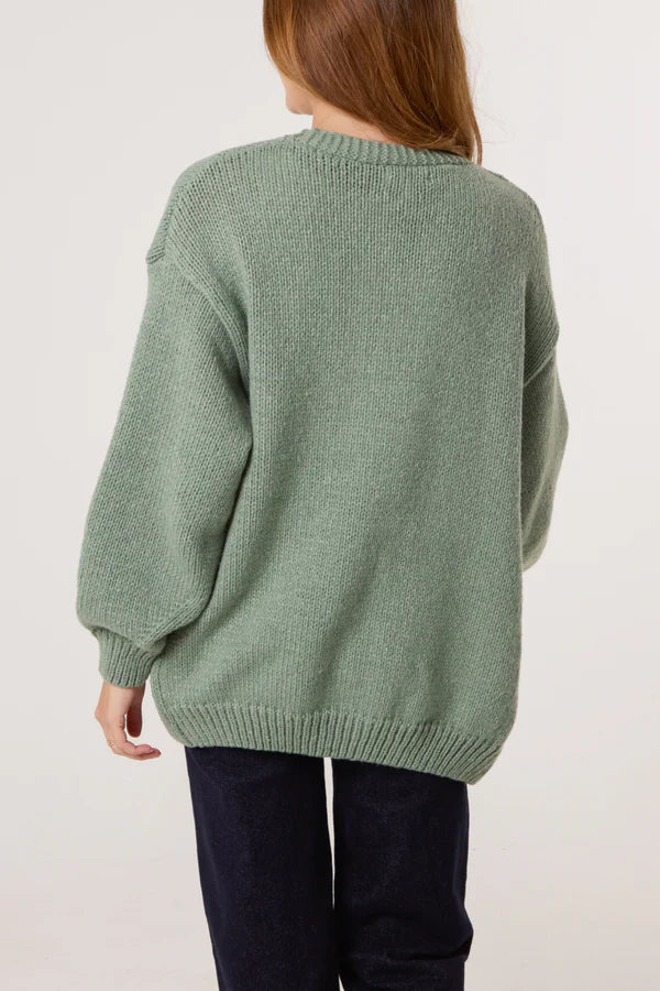 Wild Flower - Ladies - Flocking Daisy Open Knit Cardigan - Sage - Wildvine Clothing, Spalding, Lincolnshire