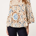 Wild Flower - Ladies - Floral Damask Crochet Detail Blouse - Mocha - Wildvine Clothing, Spalding, Lincolnshire