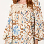 Wild Flower - Ladies - Floral Damask Crochet Detail Blouse - Mocha - Wildvine Clothing, Spalding, Lincolnshire