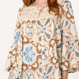 Wild Flower - Ladies - Floral Damask Crochet Detail Blouse - Mocha - Wildvine Clothing, Spalding, Lincolnshire