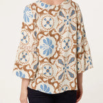 Wild Flower - Ladies - Floral Damask Crochet Detail Blouse - Mocha - Wildvine Clothing, Spalding, Lincolnshire