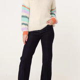 Wild Flower - Ladies -Striped Sleeve Fluffy Knit Jumper - Ivory/Aqua - Wildvine Clothing, Spalding, Lincolnshire