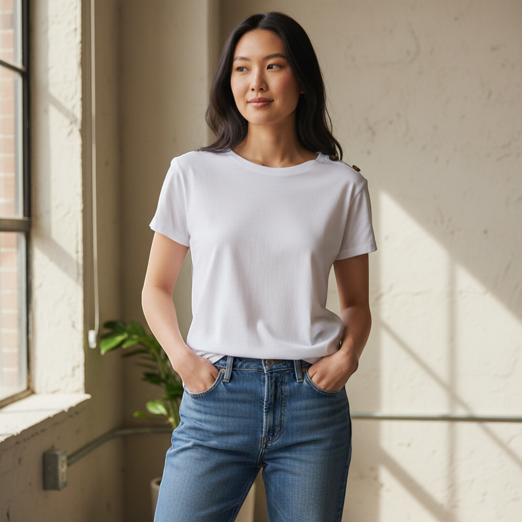 Alice Collins - Button Shoulder Top - White - Wildvine Clothing, Spalding, Lincolnshire