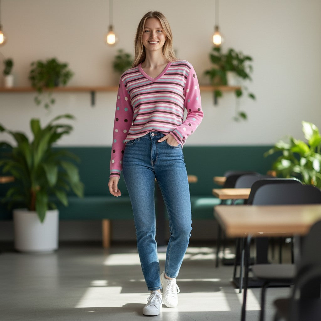 Alice Collins - Anna Pullover - Raspberry Sorbet/Chocolate Chip - 037A087 - Wildvine Clothing, Spalding, Lincolnshire