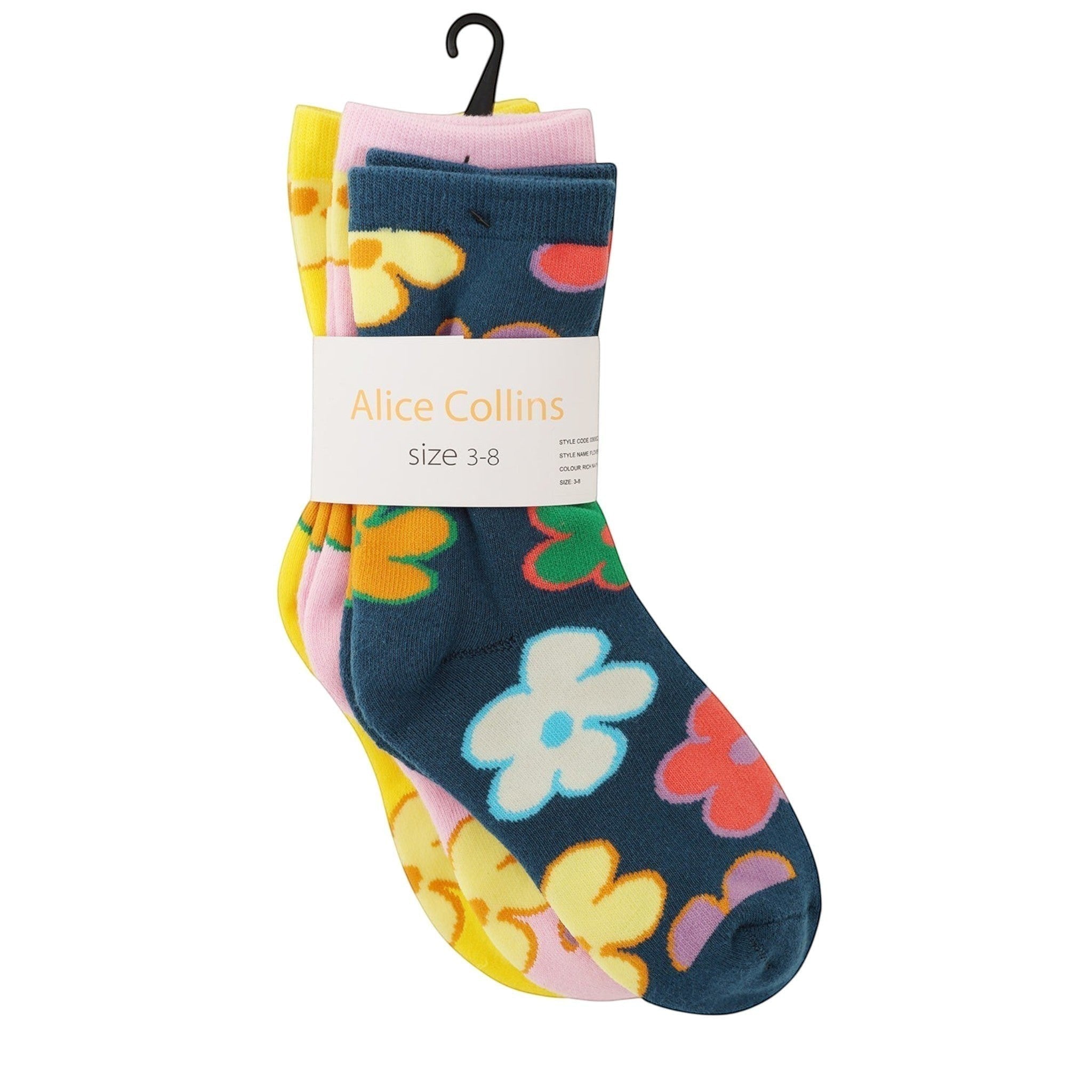 Alice Collins - Flower Socks (3pk) - Assorted - Wildvine Clothing, Spalding, Lincolnshire