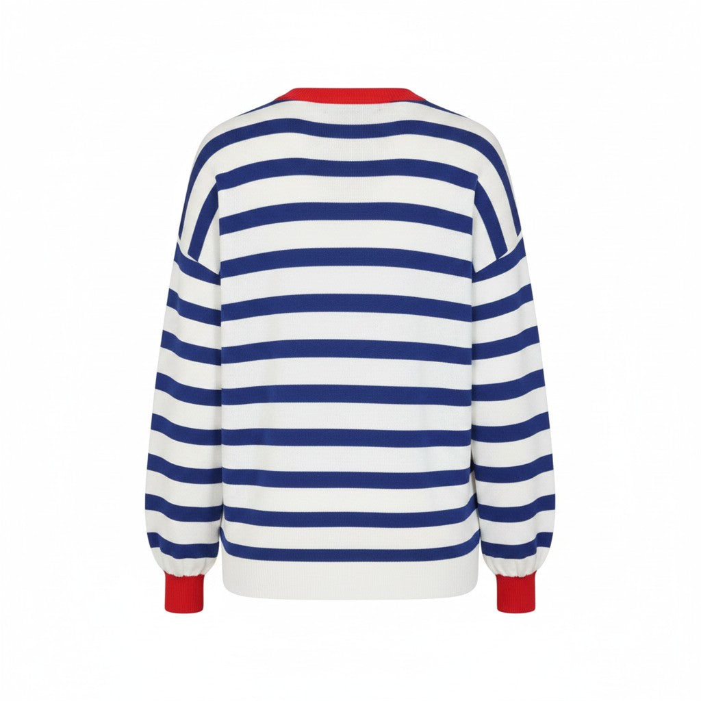 Alice Collins - Fowey Stripe Pullover - Wild Oat/Royal - Wildvine Clothing, Spalding, Lincolnshire