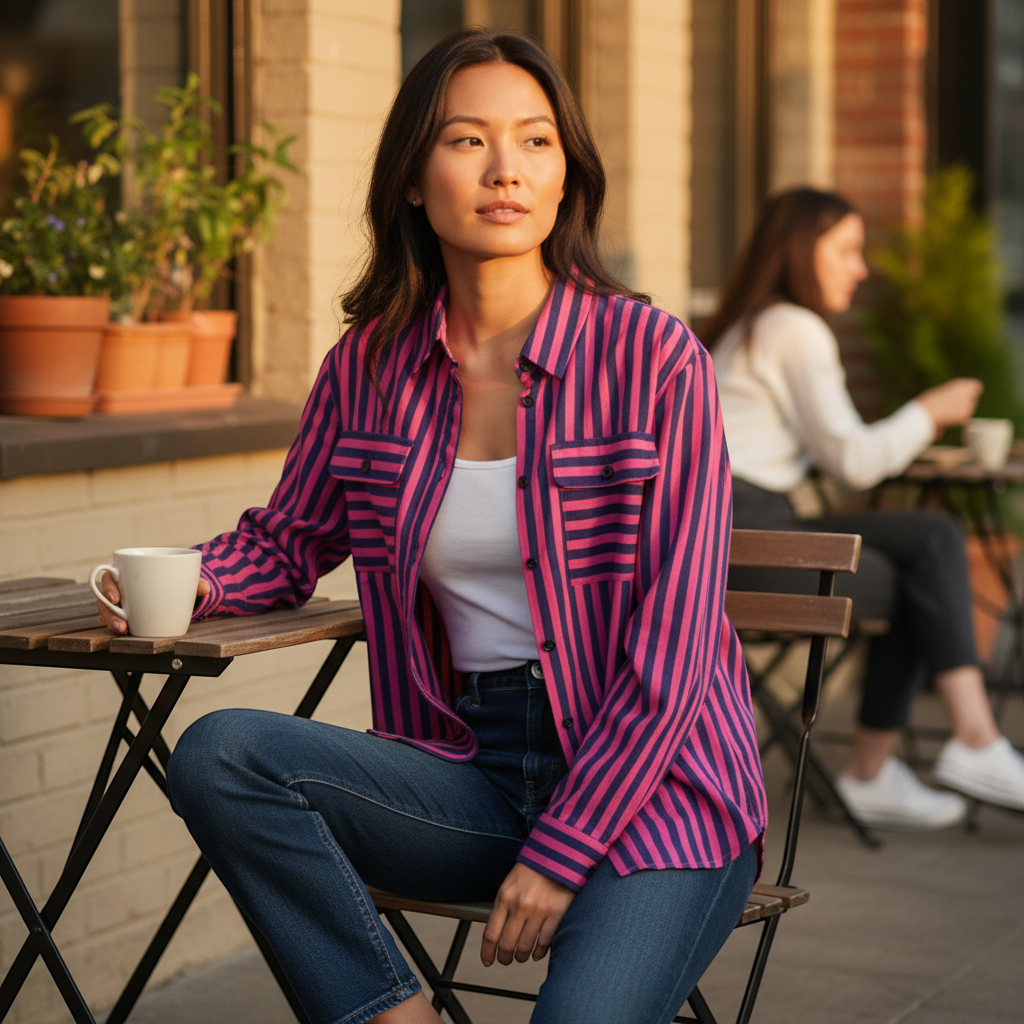 Alice Collins - Ladies Vivian Shirt - Rich Navy/Fuchsia - Wildvine Clothing, Spalding, Lincolnshire