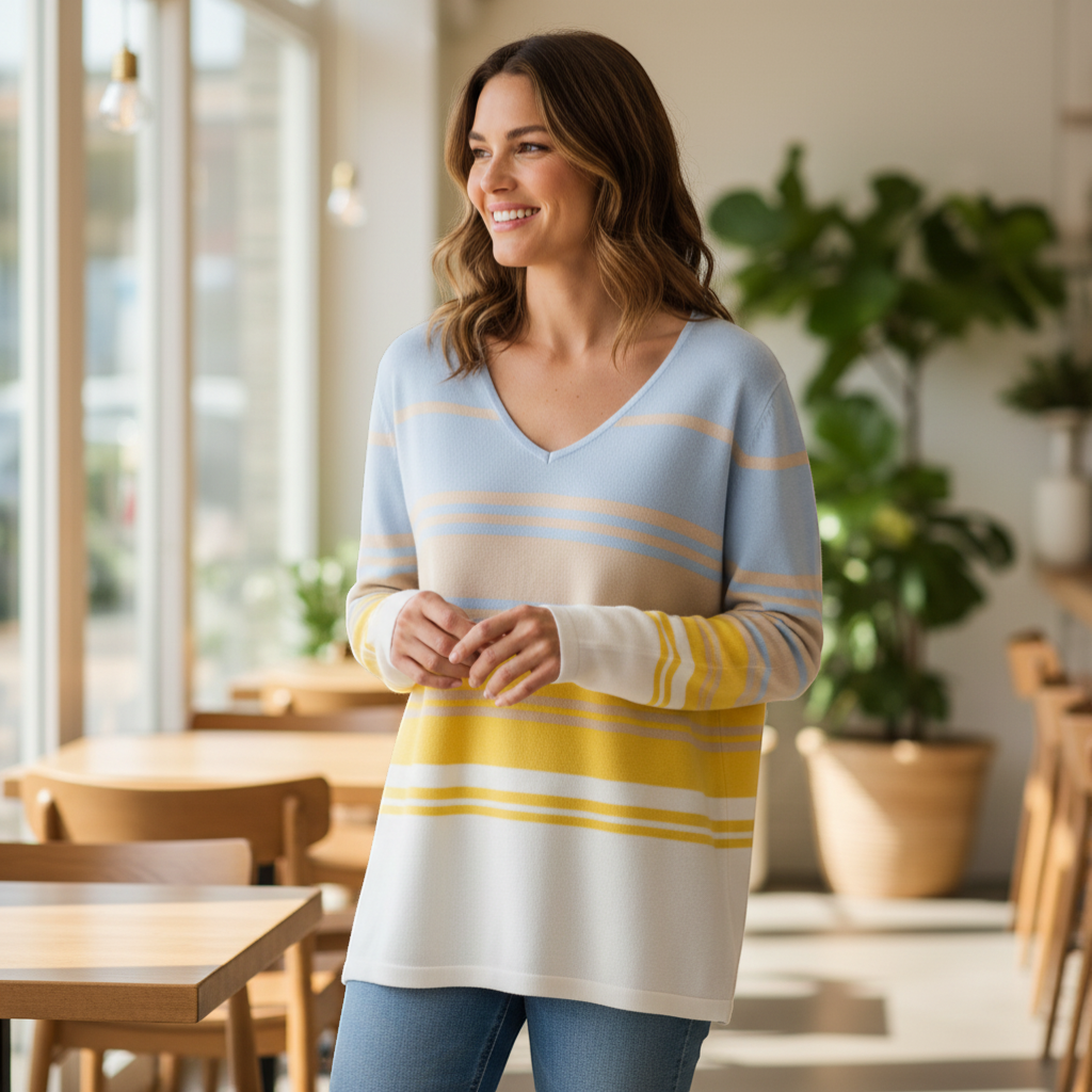 Alice Collins - Constance Pullover - Sky/Beige/Butter - Wildvine Clothing, Spalding, Lincolnshire