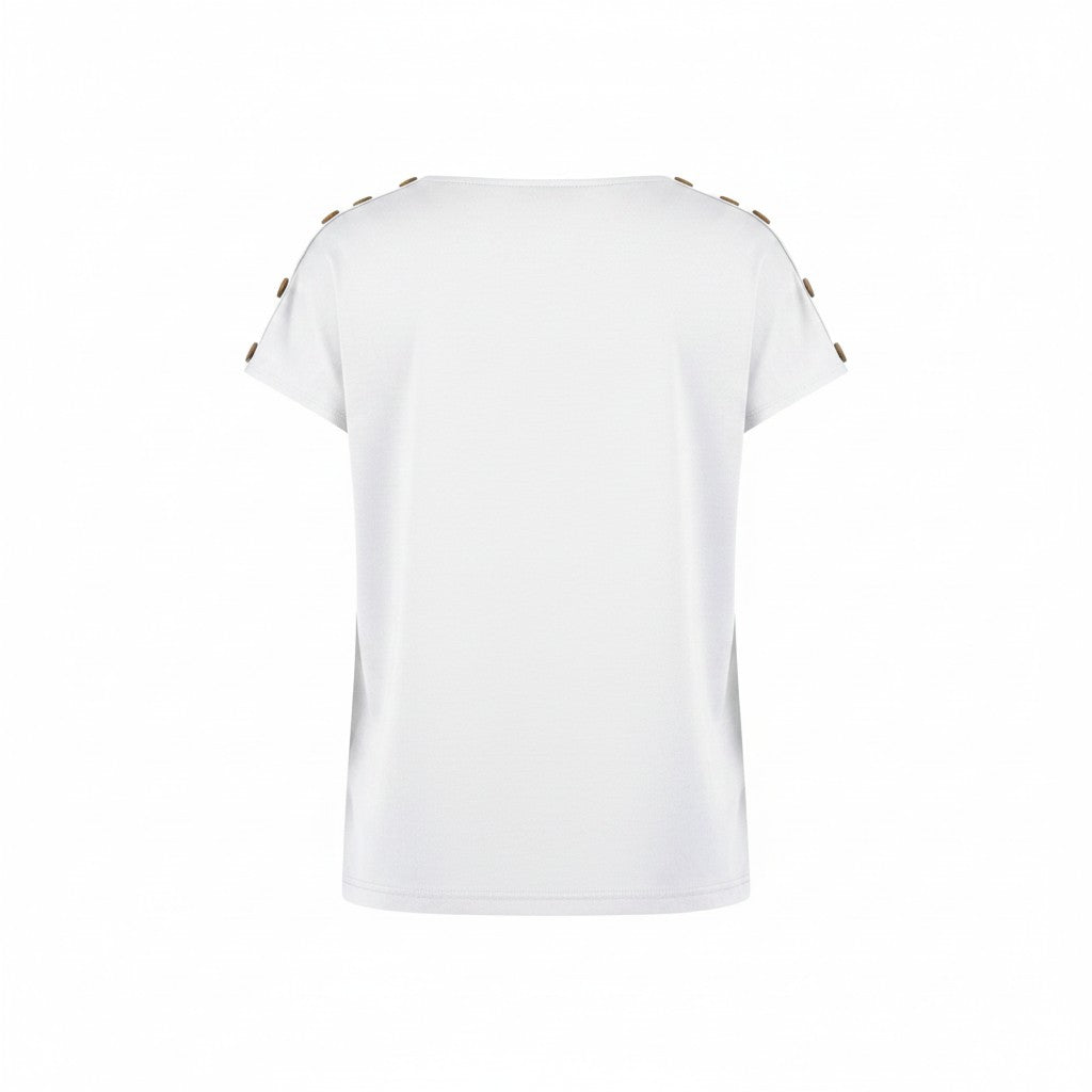 Alice Collins - Button Shoulder Top - White - Wildvine Clothing, Spalding, Lincolnshire