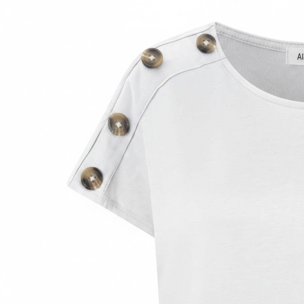 Alice Collins - Button Shoulder Top - White - Wildvine Clothing, Spalding, Lincolnshire