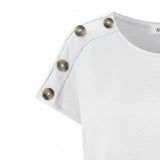Alice Collins - Button Shoulder Top - White - Wildvine Clothing, Spalding, Lincolnshire