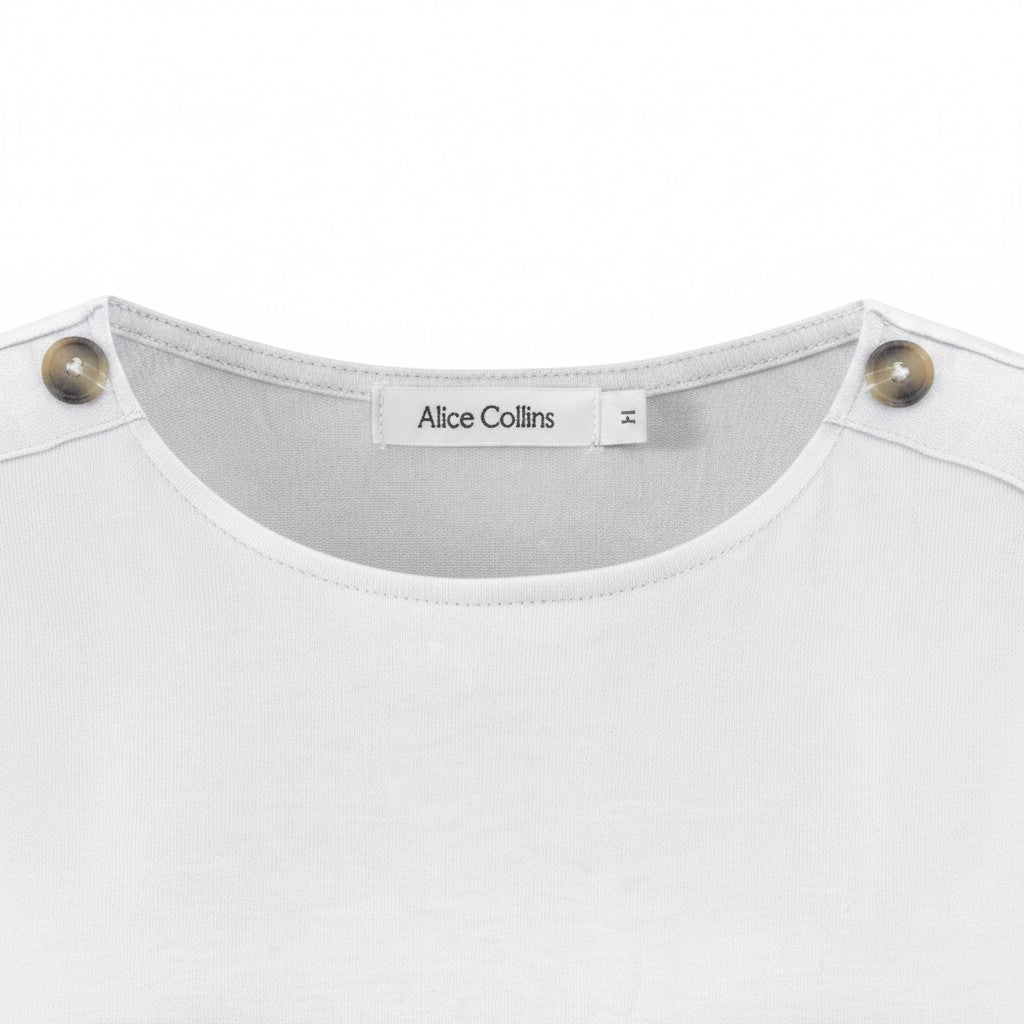 Alice Collins - Button Shoulder Top - White - Wildvine Clothing, Spalding, Lincolnshire