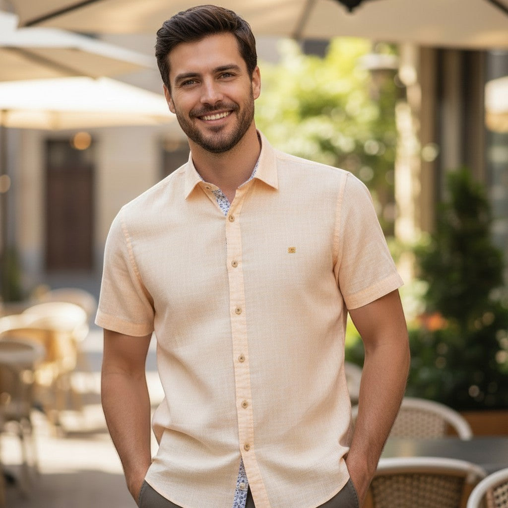 DG's Drifter Mens - Regular Short Sleeve Casual Shirt - Apricot / Yellow - 14501SS - 52 - Wildvine Clothing, Spalding, Lincolnshire