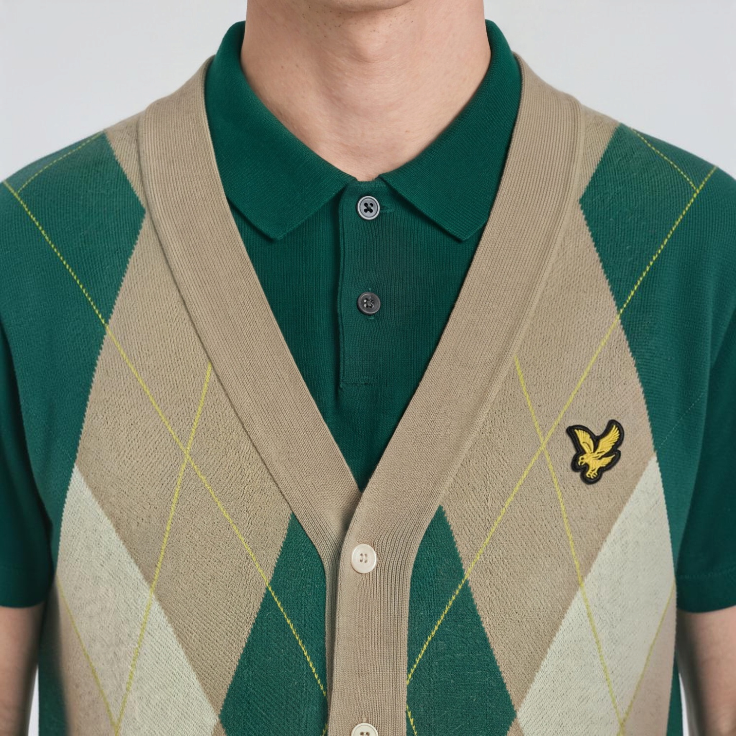 Lyle & Scott - Mens Argyle Knitted Classic Cardigan - Camel Taupe - KN2633V Y613 - Wildvine Clothing, Spalding, Lincolnshire