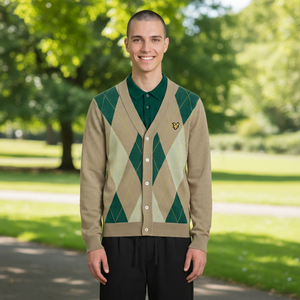 Lyle & Scott - Mens Argyle Knitted Classic Cardigan - Camel Taupe - KN2633V Y613 - Wildvine Clothing, Spalding, Lincolnshire
