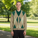 Lyle & Scott - Mens Argyle Knitted Classic Cardigan - Camel Taupe - KN2633V Y613 - Wildvine Clothing, Spalding, Lincolnshire