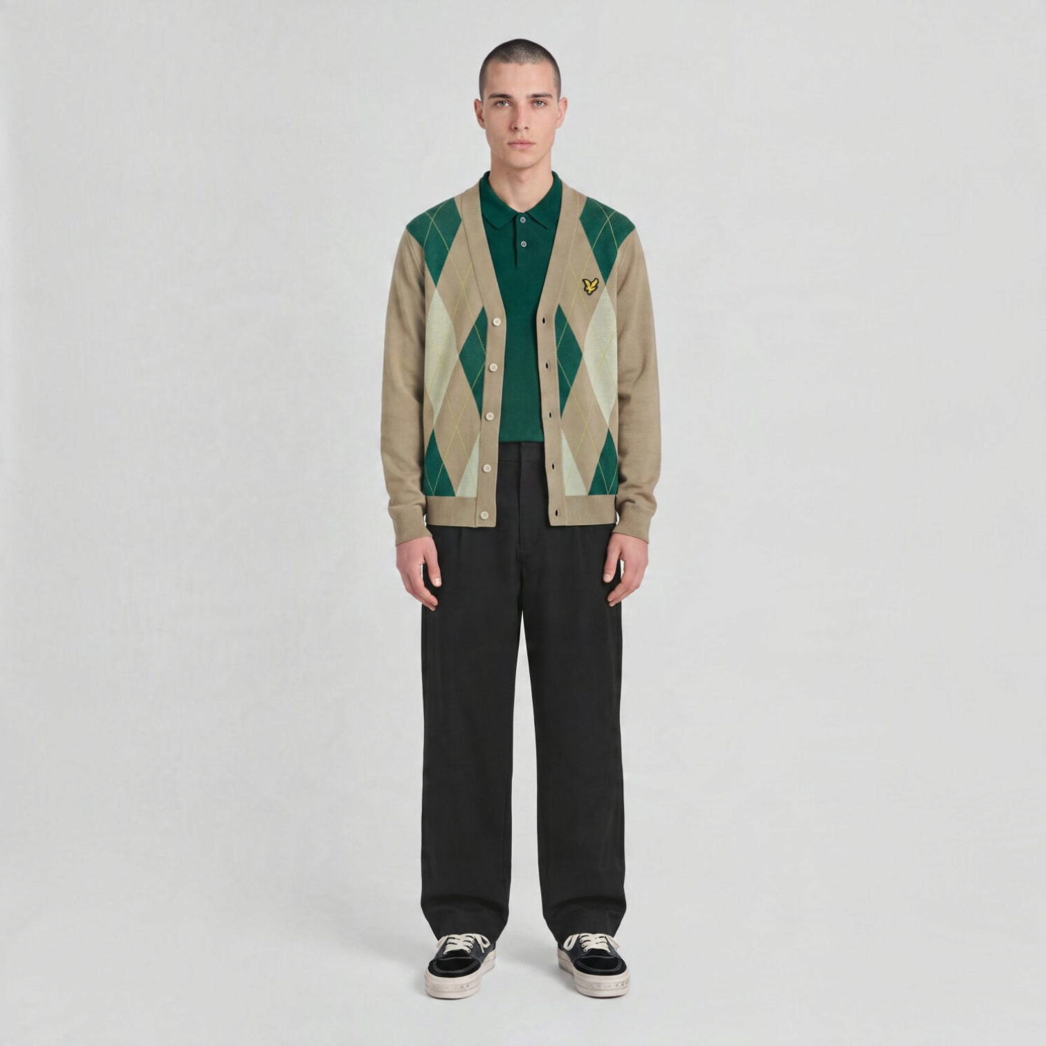 Lyle & Scott - Mens Argyle Knitted Classic Cardigan - Camel Taupe - KN2633V Y613 - Wildvine Clothing, Spalding, Lincolnshire