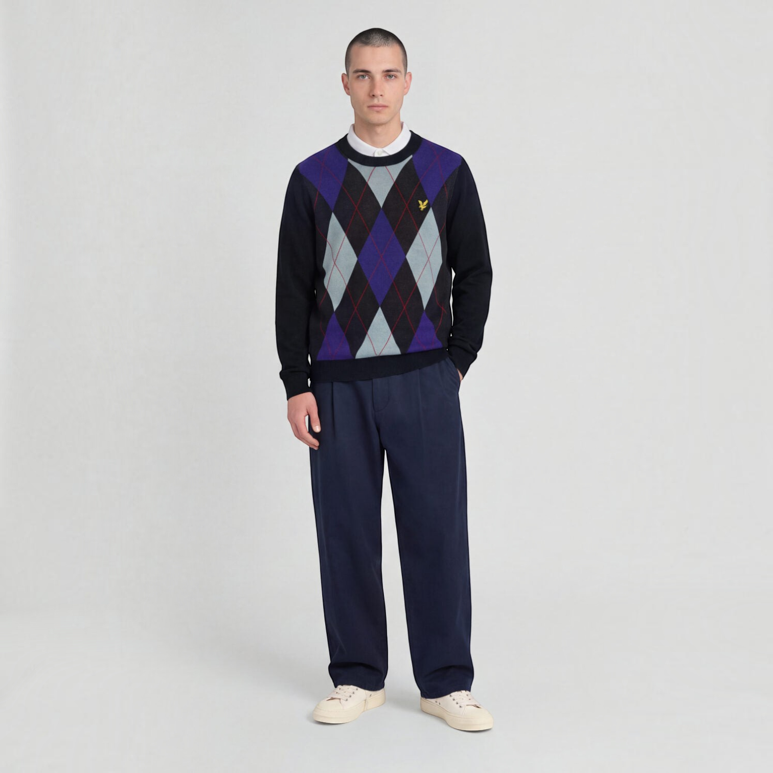 Lyle & Scott - Mens Argyle Knitted Crew Neck Jumper - Dark Navy - Z271 - Wildvine Clothing, Spalding, Lincolnshire