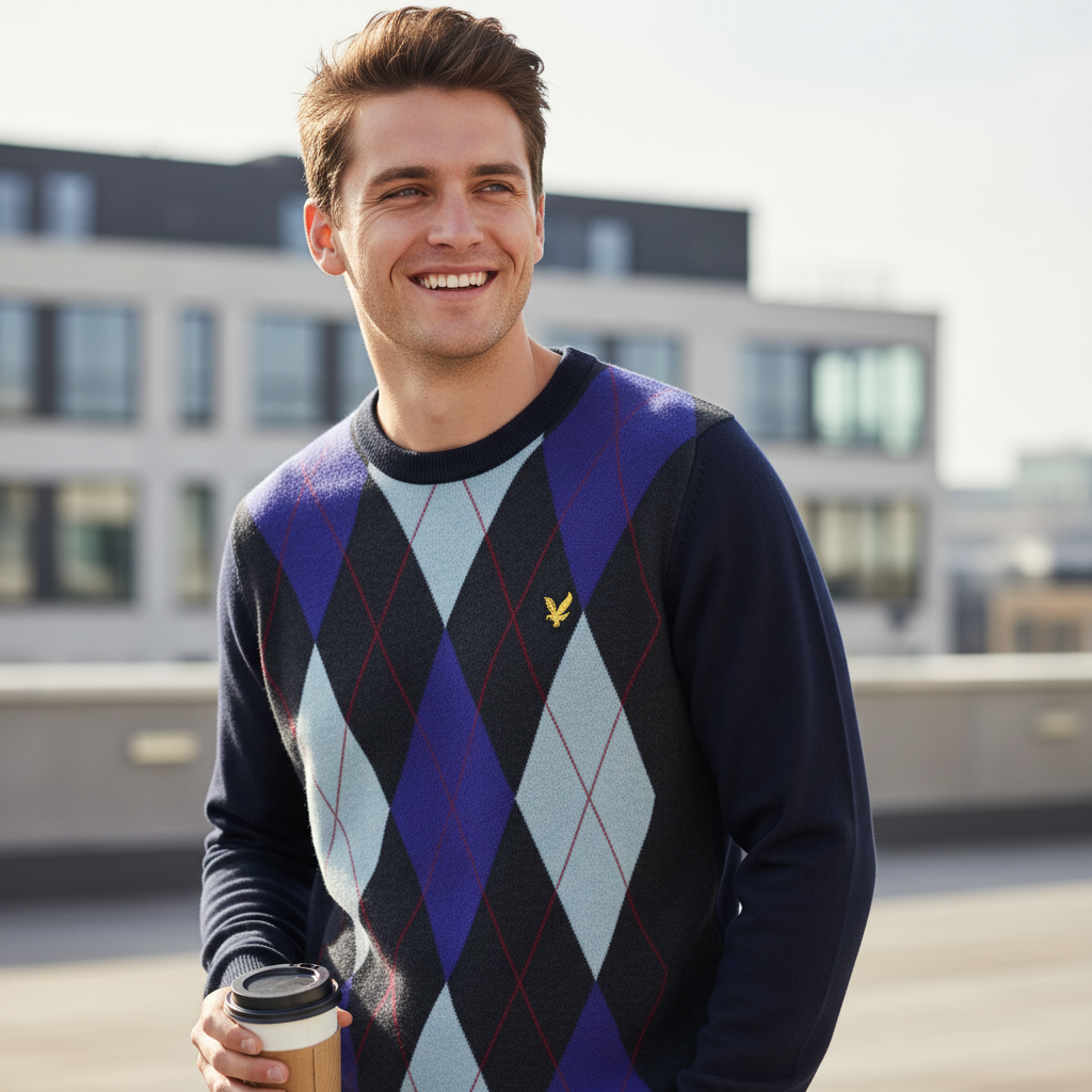 Lyle & Scott - Mens Argyle Knitted Crew Neck Jumper - Dark Navy - Z271 - Wildvine Clothing, Spalding, Lincolnshire