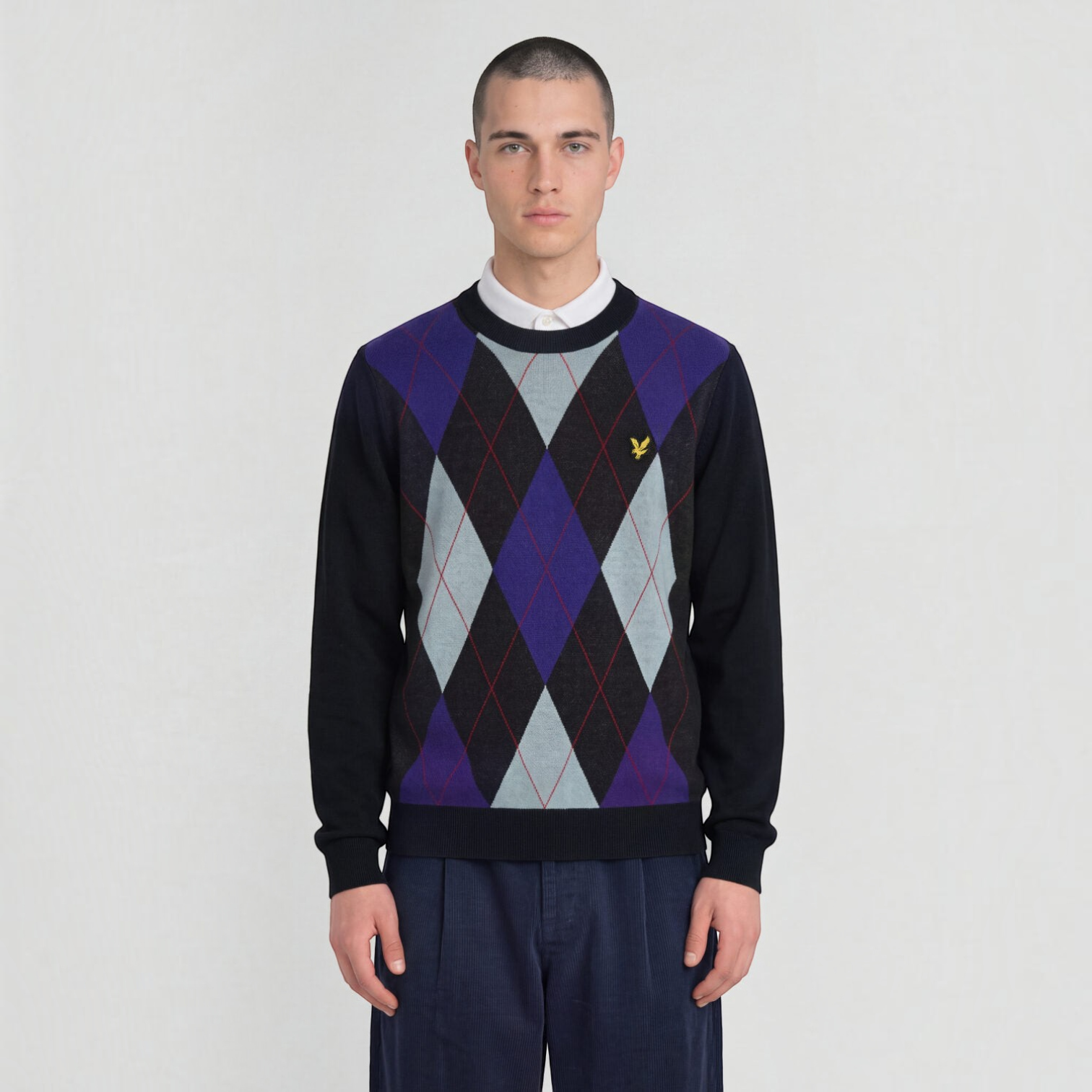 Lyle & Scott - Mens Argyle Knitted Crew Neck Jumper - Dark Navy - Z271 - Wildvine Clothing, Spalding, Lincolnshire