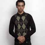 Gabicci Vintage - Mens Bond Argyle Knit Polo - Black - V57GM02 - Wildvine Clothing, Spalding, Lincolnshire