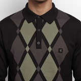 Gabicci Vintage - Mens Bond Argyle Knit Polo - Black - V57GM02 - Wildvine Clothing, Spalding, Lincolnshire