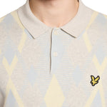 Lyle & Scott - Mens Cotton Argyle Short Sleeve Knitted Polo - Light Grey Marl/ Opal Blue - KN2491V Y391 - Wildvine Clothing, Spalding, Lincolnshire