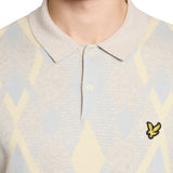Lyle & Scott - Mens Cotton Argyle Short Sleeve Knitted Polo - Light Grey Marl/ Opal Blue - KN2491V Y391 - Wildvine Clothing, Spalding, Lincolnshire