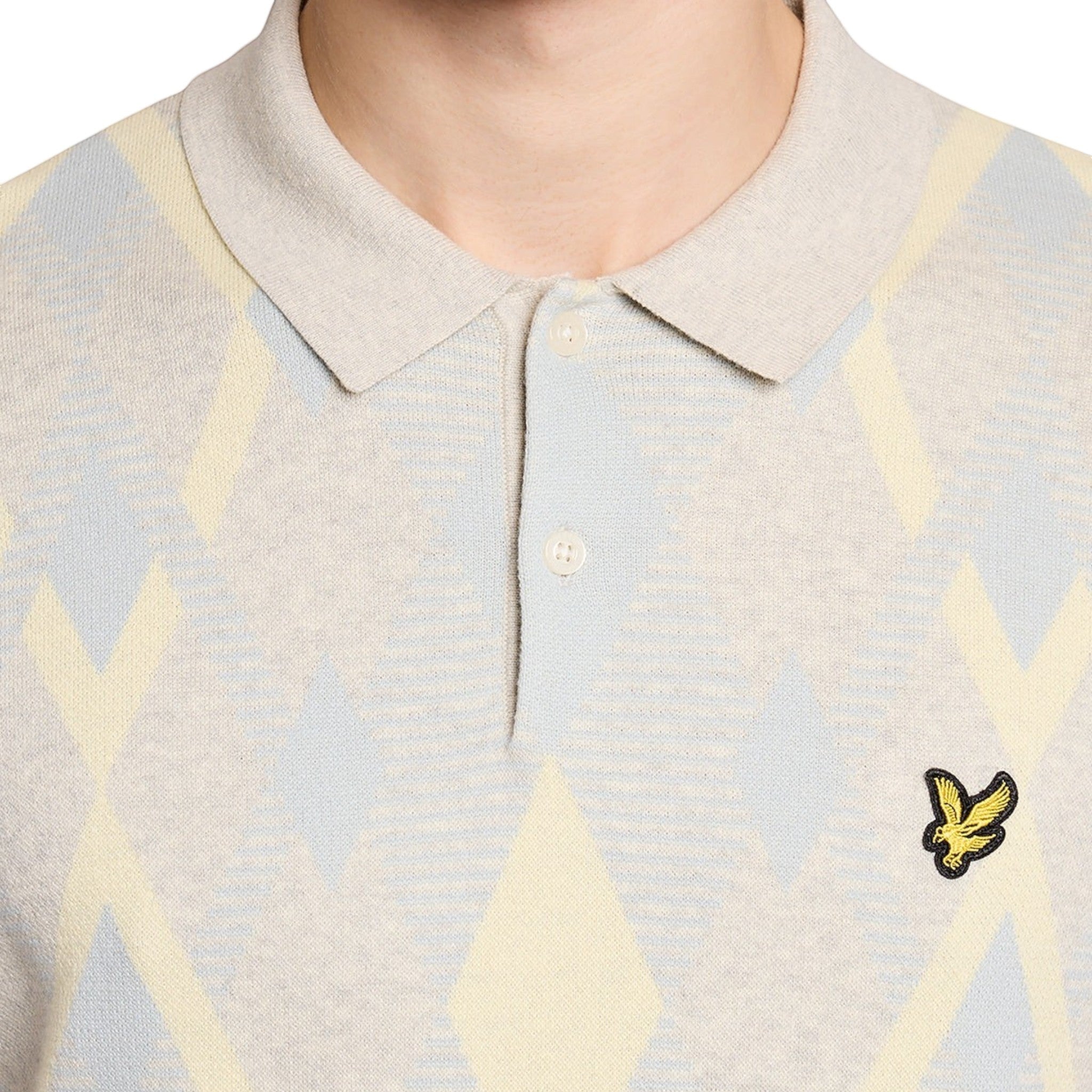 Lyle & Scott - Mens Cotton Argyle Short Sleeve Knitted Polo - Light Grey Marl/ Opal Blue - KN2491V Y391 - Wildvine Clothing, Spalding, Lincolnshire