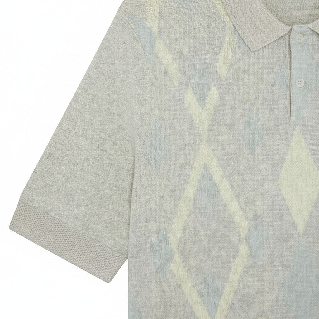 Lyle & Scott - Mens Cotton Argyle Short Sleeve Knitted Polo - Light Grey Marl/ Opal Blue - Wildvine Clothing, Spalding, Lincolnshire