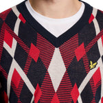 Lyle & Scott - Mens Cotton Argyle V Neck Jumper - Dark Navy / Cherry Red - KN2490V Y392 - Wildvine Clothing, Spalding, Lincolnshire
