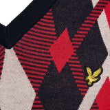 Lyle & Scott - Mens Cotton Argyle V Neck Jumper - Dark Navy / Cherry Red - KN2490V Y392 - Wildvine Clothing, Spalding, Lincolnshire