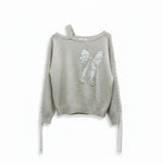 Wild Flower - Ladies - Bow Embroidered Jumper - Beige S M - Wildvine Clothing, Spalding, Lincolnshire
