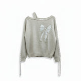 Wild Flower - Ladies - Bow Embroidered Jumper - Beige S M - Wildvine Clothing, Spalding, Lincolnshire