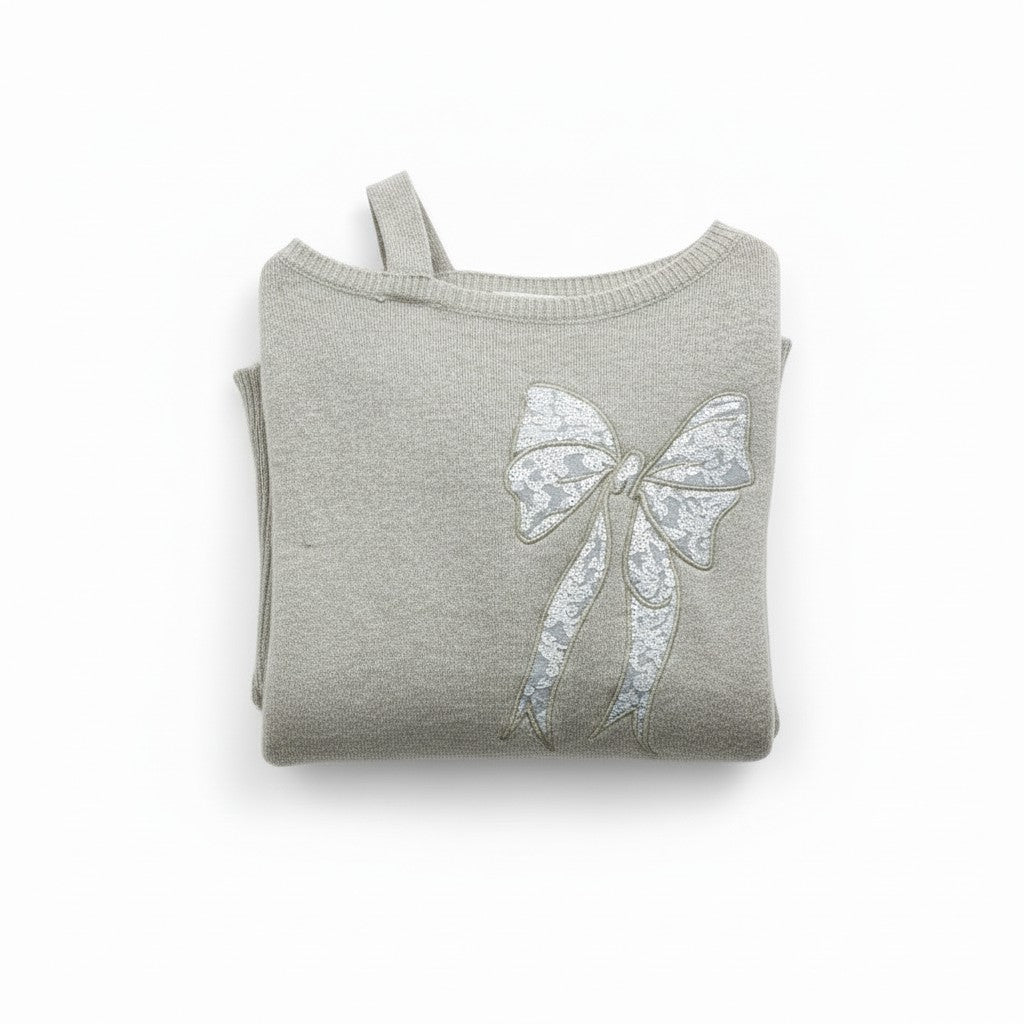 Wild Flower - Ladies - Bow Embroidered Jumper - Beige - Wildvine Clothing, Spalding, Lincolnshire