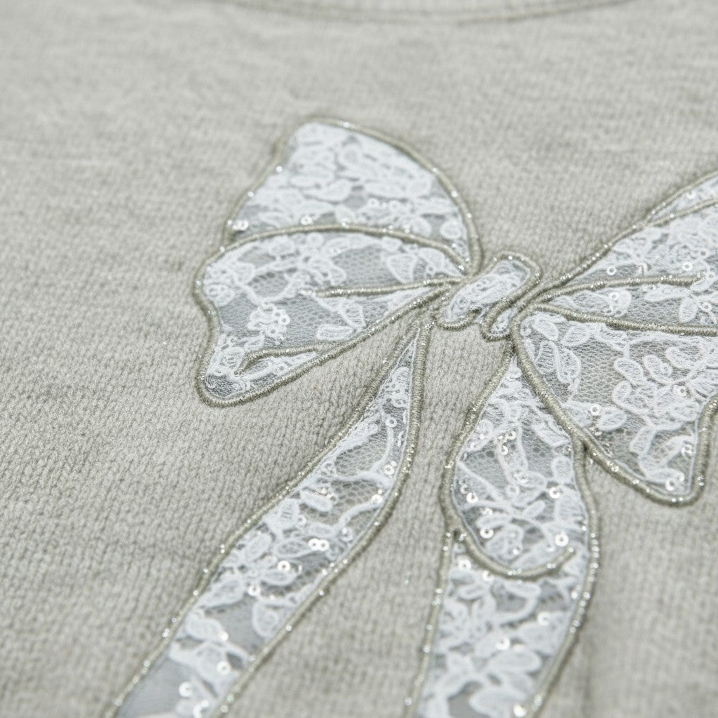 Wild Flower - Ladies - Bow Embroidered Jumper - Beige - Wildvine Clothing, Spalding, Lincolnshire
