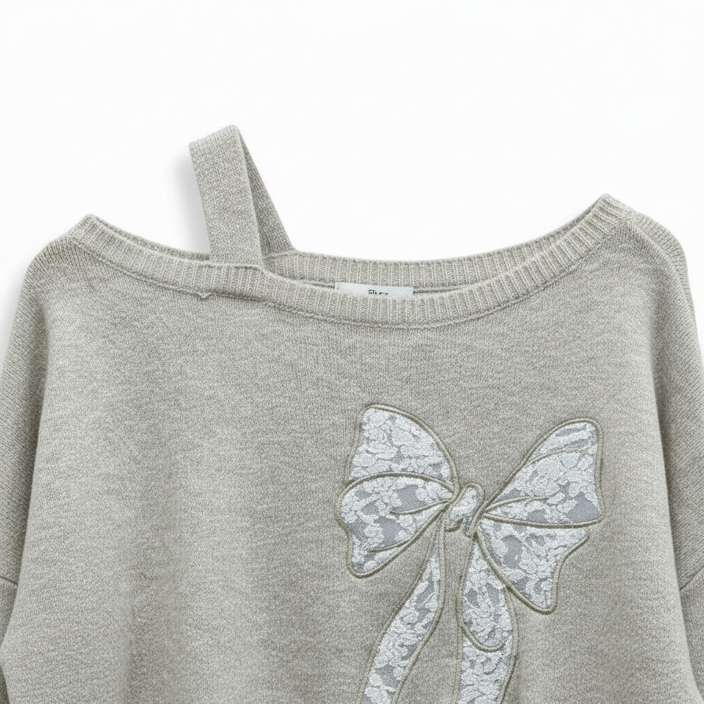 Wild Flower - Ladies - Bow Embroidered Jumper - Beige - Wildvine Clothing, Spalding, Lincolnshire
