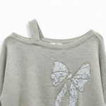 Wild Flower - Ladies - Bow Embroidered Jumper - Beige - Wildvine Clothing, Spalding, Lincolnshire