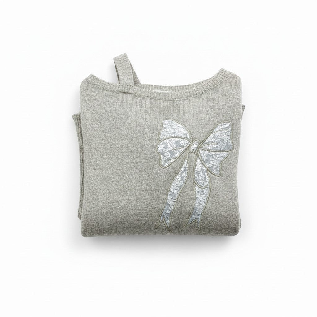 Wild Flower - Ladies - Bow Embroidered Jumper - Beige - Wildvine Clothing, Spalding, Lincolnshire