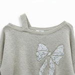 Wild Flower - Ladies - Bow Embroidered Jumper - Beige - Wildvine Clothing, Spalding, Lincolnshire