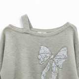 Wild Flower - Ladies - Bow Embroidered Jumper - Beige - Wildvine Clothing, Spalding, Lincolnshire