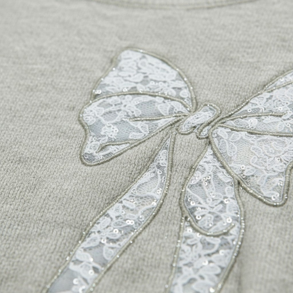 Wild Flower - Ladies - Bow Embroidered Jumper - Beige - Wildvine Clothing, Spalding, Lincolnshire